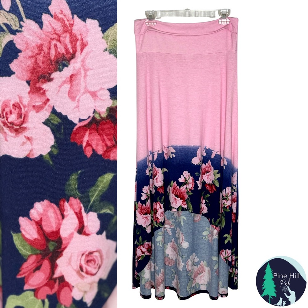 NEW LuLaRoe Olivia Skirt Dress High Low Maxi Floral Ombré Pink Blue Size Medium